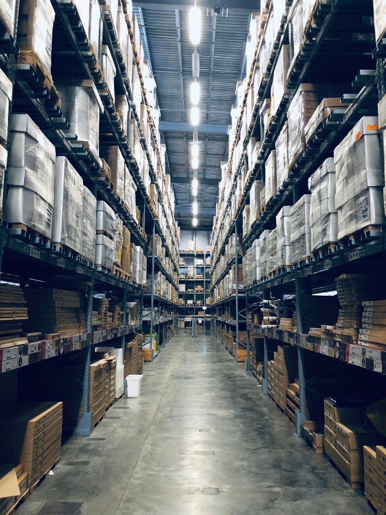 Organized warehouse aisle with pallet racking